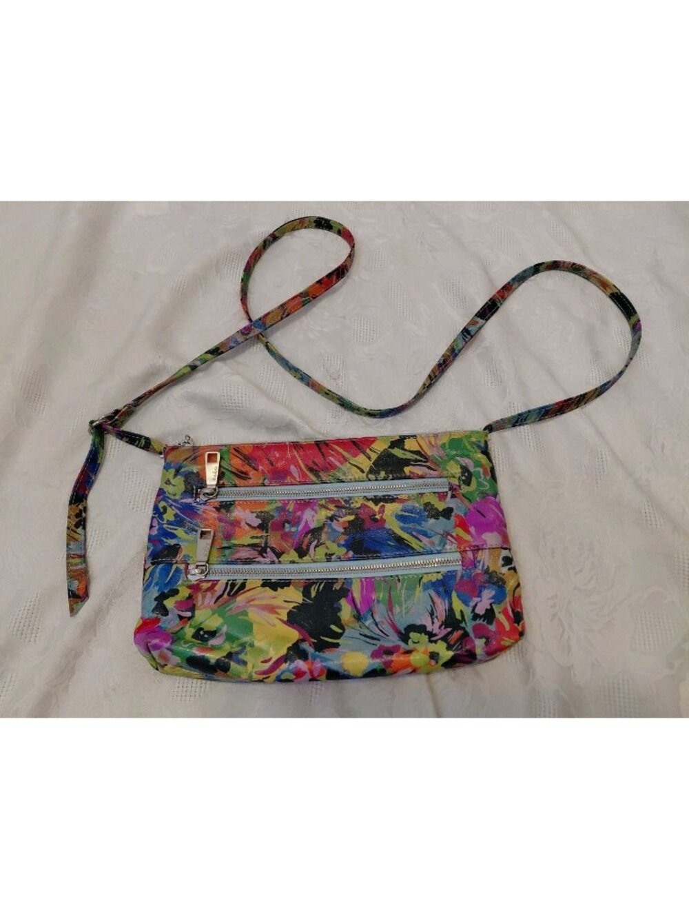 HOBO  Mara Crossbody Bag Genuine Leather  Summer Garden Watercolor Floral Print